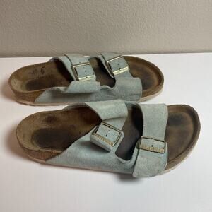 Birkenstock Sandals Sz 39 Arizona Light Blue Suede Soft Footbed Comfy